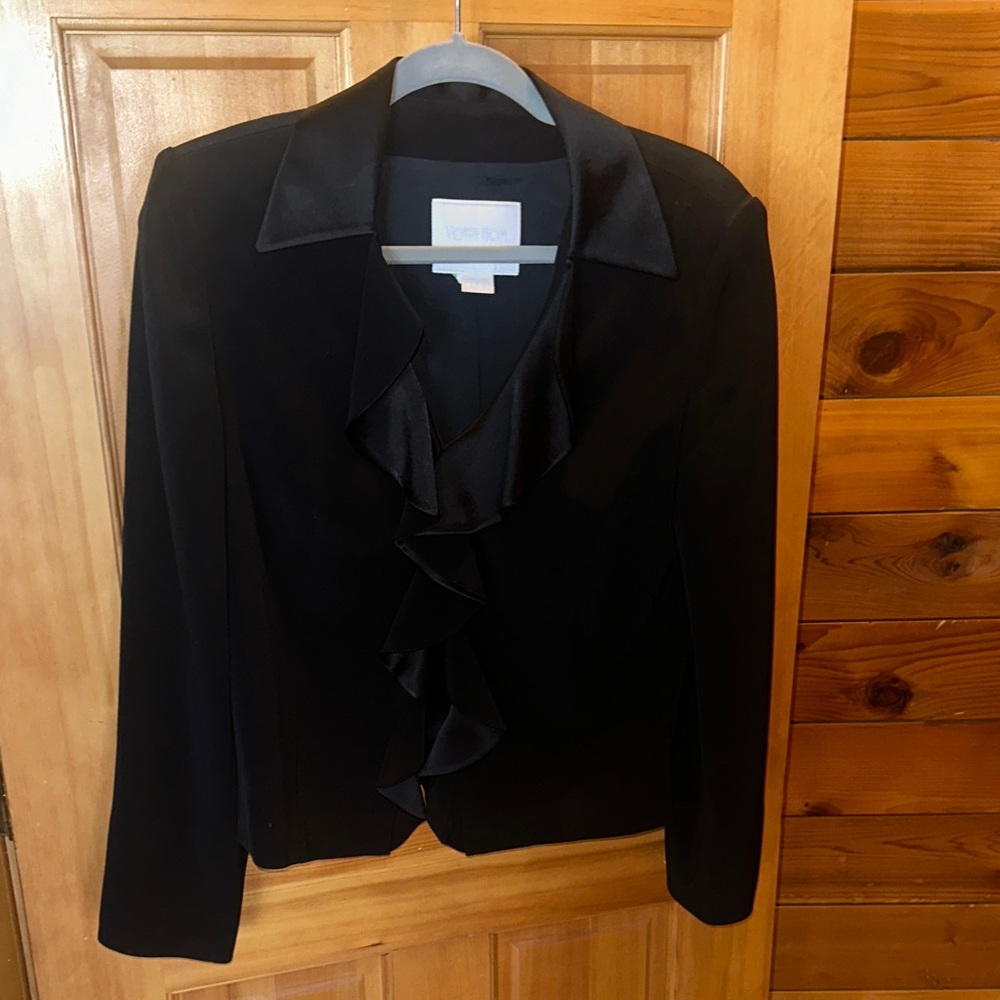 Votre Nom Black Women's Satin Ruffle-Front Bolero Blazer